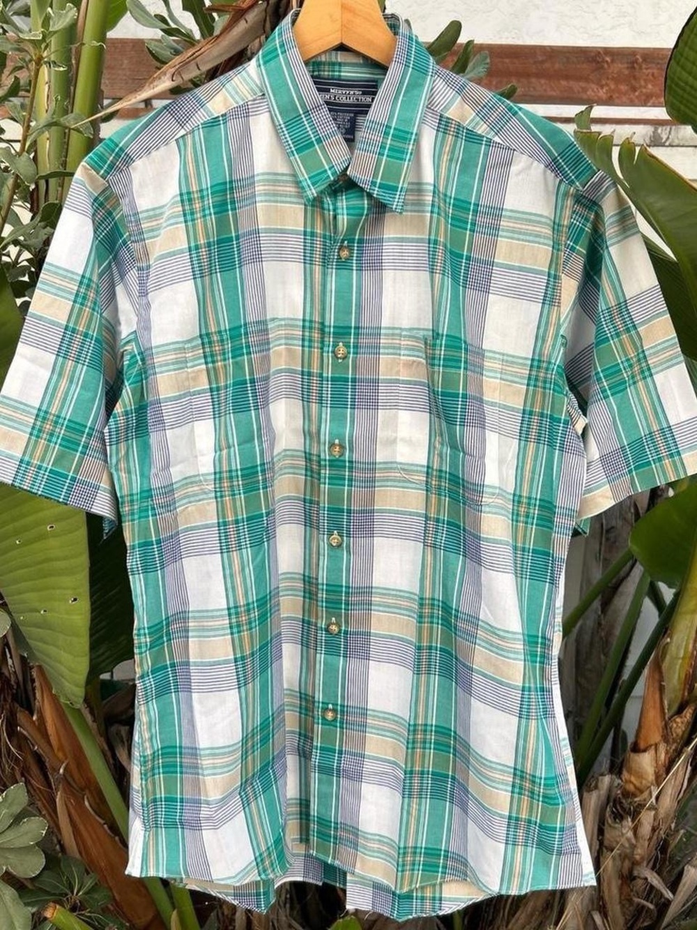 Vintage 1990s Mervyn’s Green Plaid Short Sleeve Button Up Shirt M
